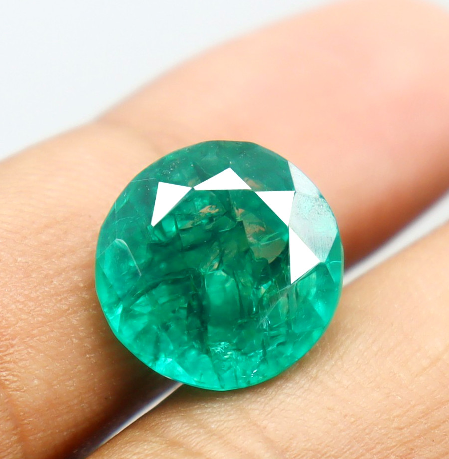 9.65 Ct Round Cut Certified Natural Colombian Green Emerald Loose Gemstone