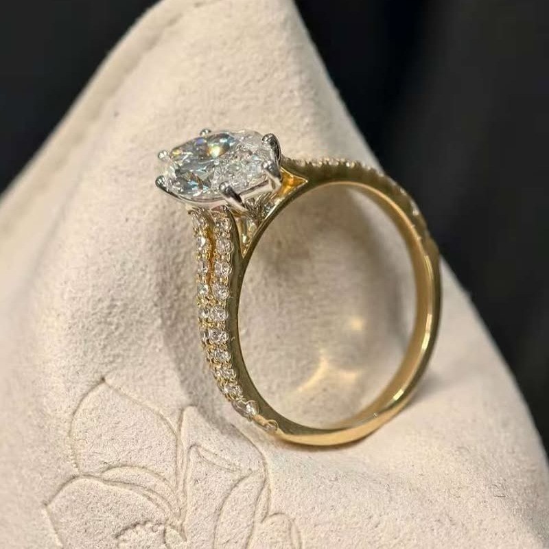 2.0CTW Marquise Moissanite Split Shank Engagement Ring 14k Multitone Gold Plated