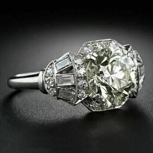 Vintage Art Deco Style Round Cut Lab Created Diamond Ring 14k White Gold Finish