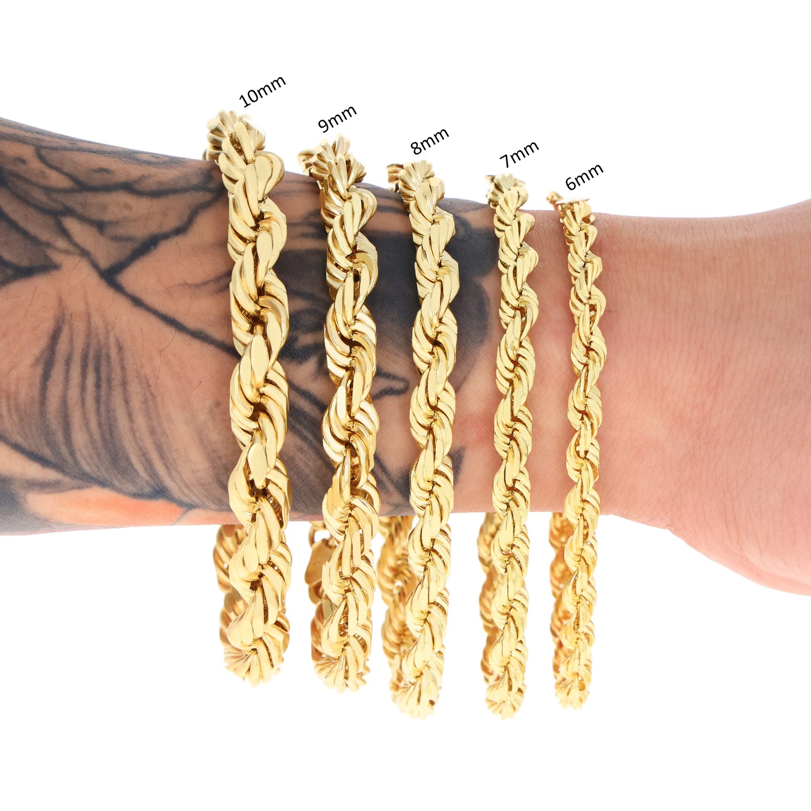 10K Yellow Gold 1mm-8mm Solid Diamond Cut Rope Chain Bracelet 7″ 7.5″ 8″ 8.5″ 9″