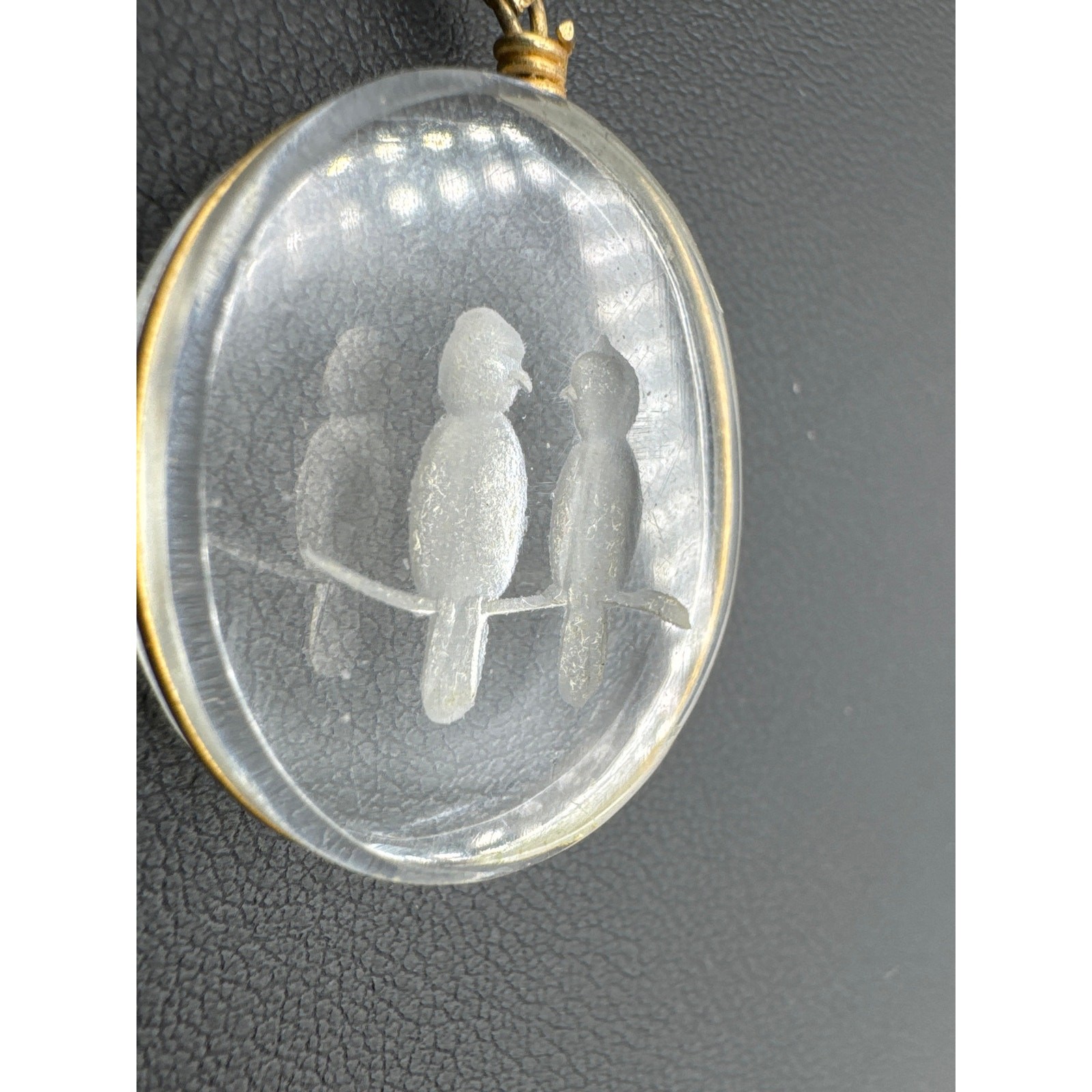 Vintage Gold Filled Intaglio Glass Clear Bird Pendant Chain Necklace