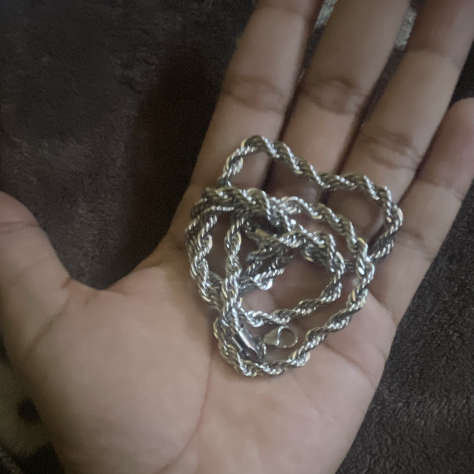 Silver Tone Rope Chain Necklace – Spring Ring Clasp, No Stone