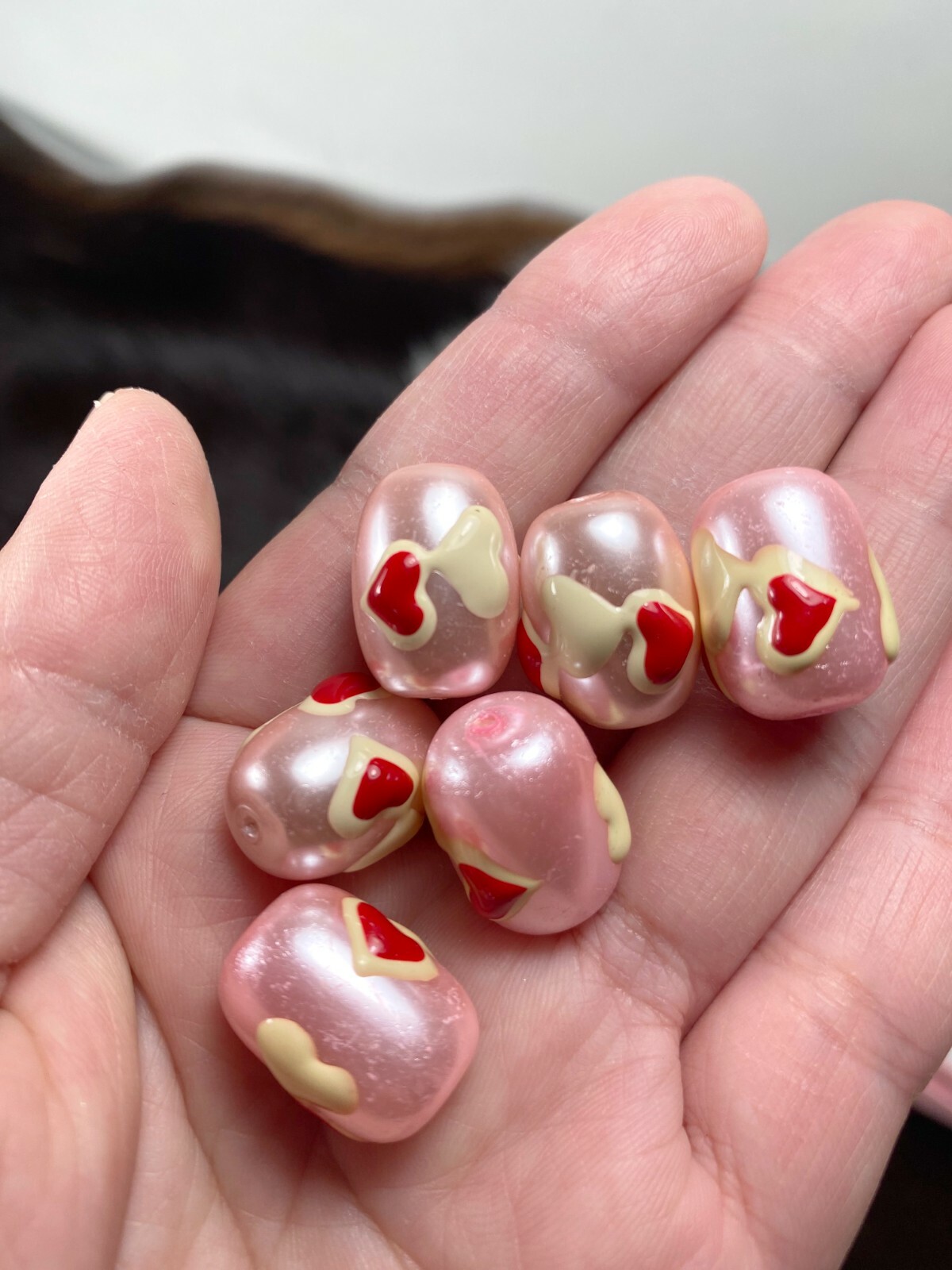 13mm Pink Glass Heart Beads 20pcs | Handmade Painted Jewelry Craft DIY