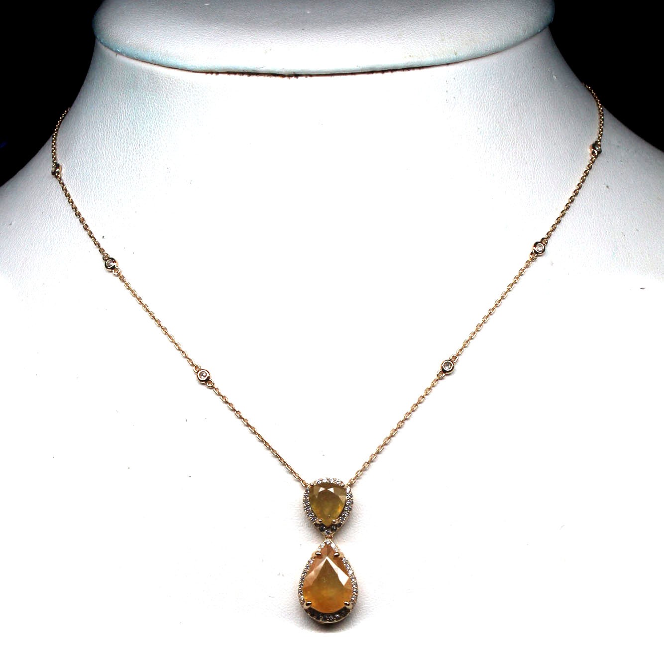 Handmade 925 Sterling Silver Yellow Sapphire Zircon Necklace 20 in