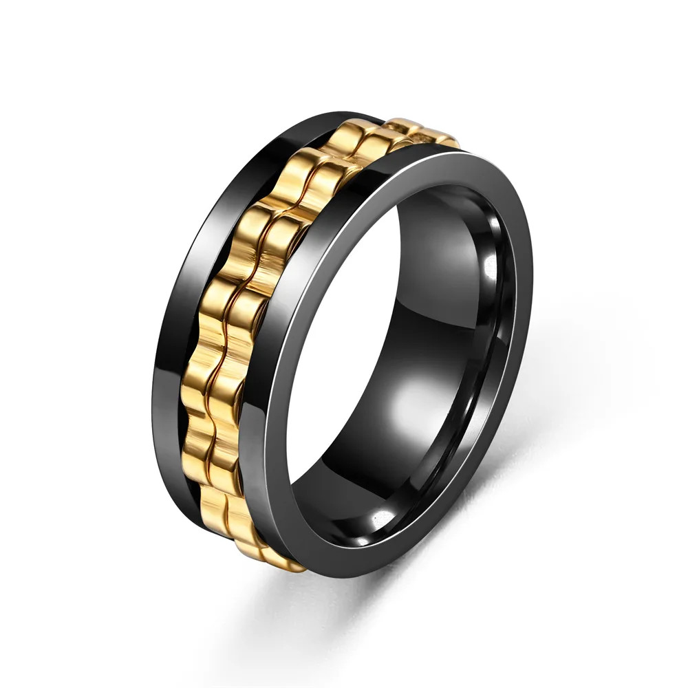 Anti Stress Stainless Steel Ring For Men Gear Chain Rotating Spinning Fidget Rin