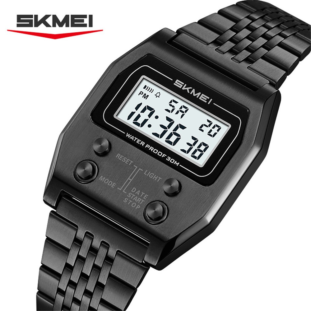 SKMEI Men Rectangle Watch Male Steel Wristwatch Boys Digital LED Display Watches