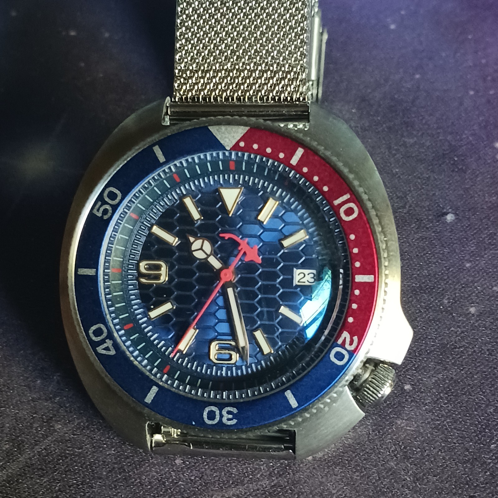 mens 44mm automatic watch, NH35, Dweller, Sapphire, Exhibition, 904L Stainless.