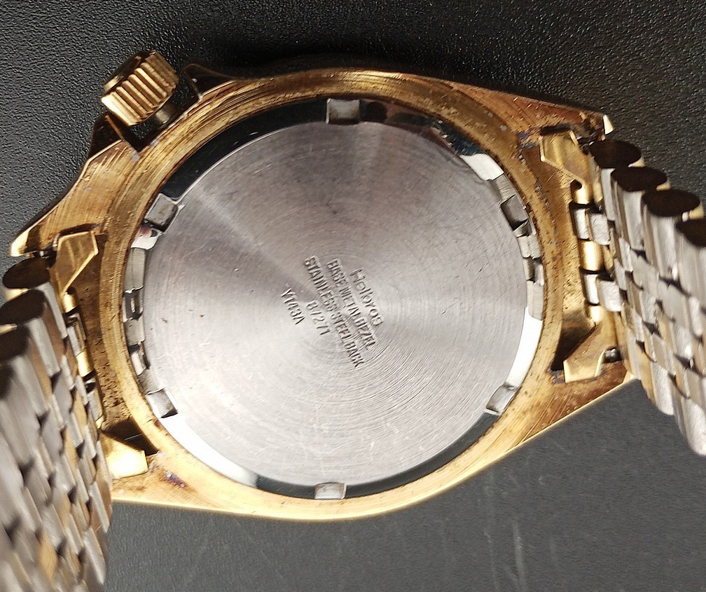 w/Video: Sharp Looking Helbros 36mm Goldtone/Black Bezel Day/Date Dive Watch