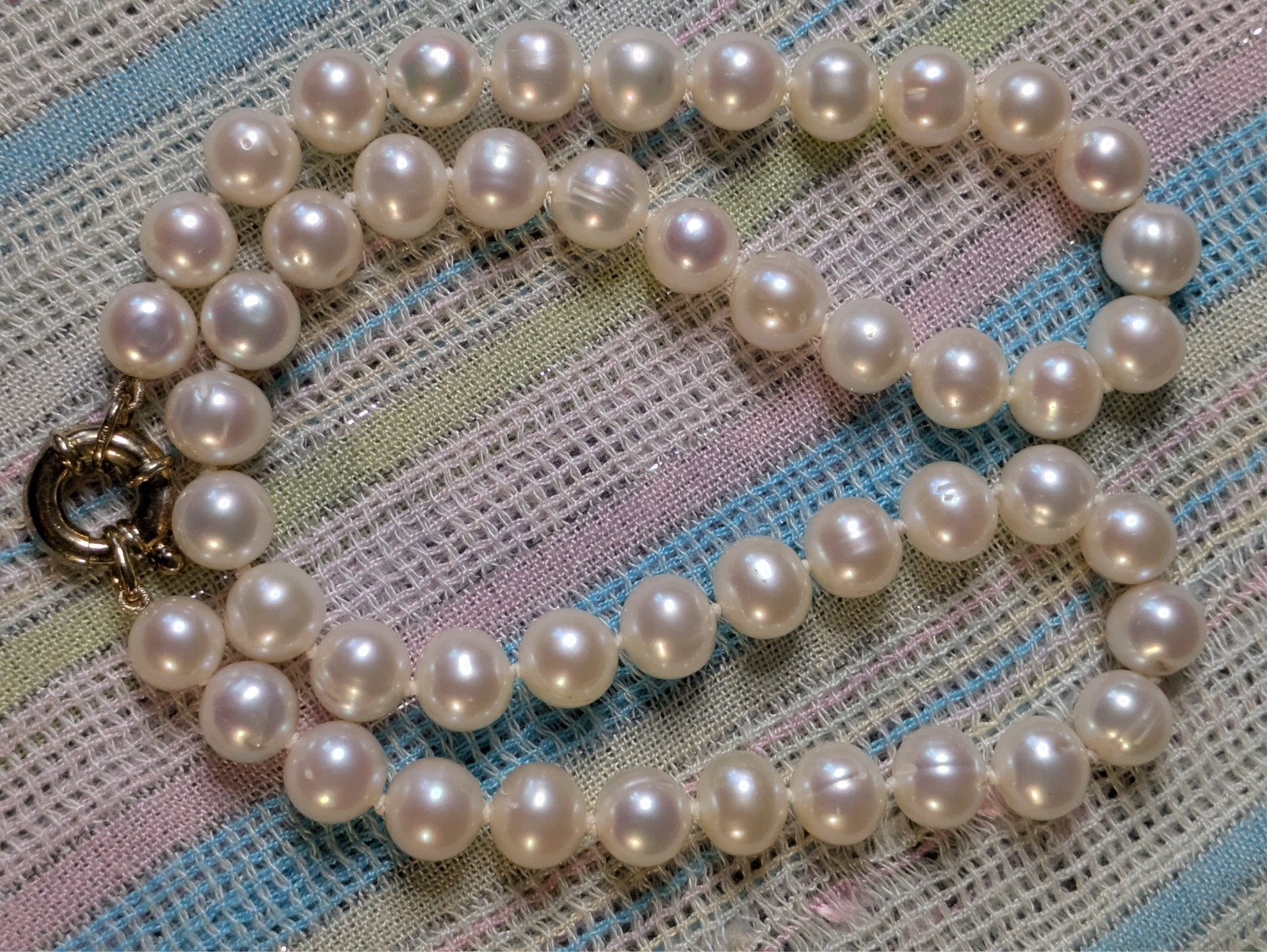 925 STERLING SILVER GOLD PLATED CLASP CULTURED PEARL NECKLACE 20″(51cm) /9-10 mm