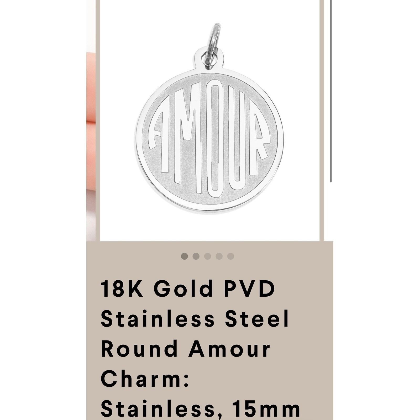 18K Gold PVD Stainless Steel Round Amour Charm Pendant Silver Tone 15mm NEW