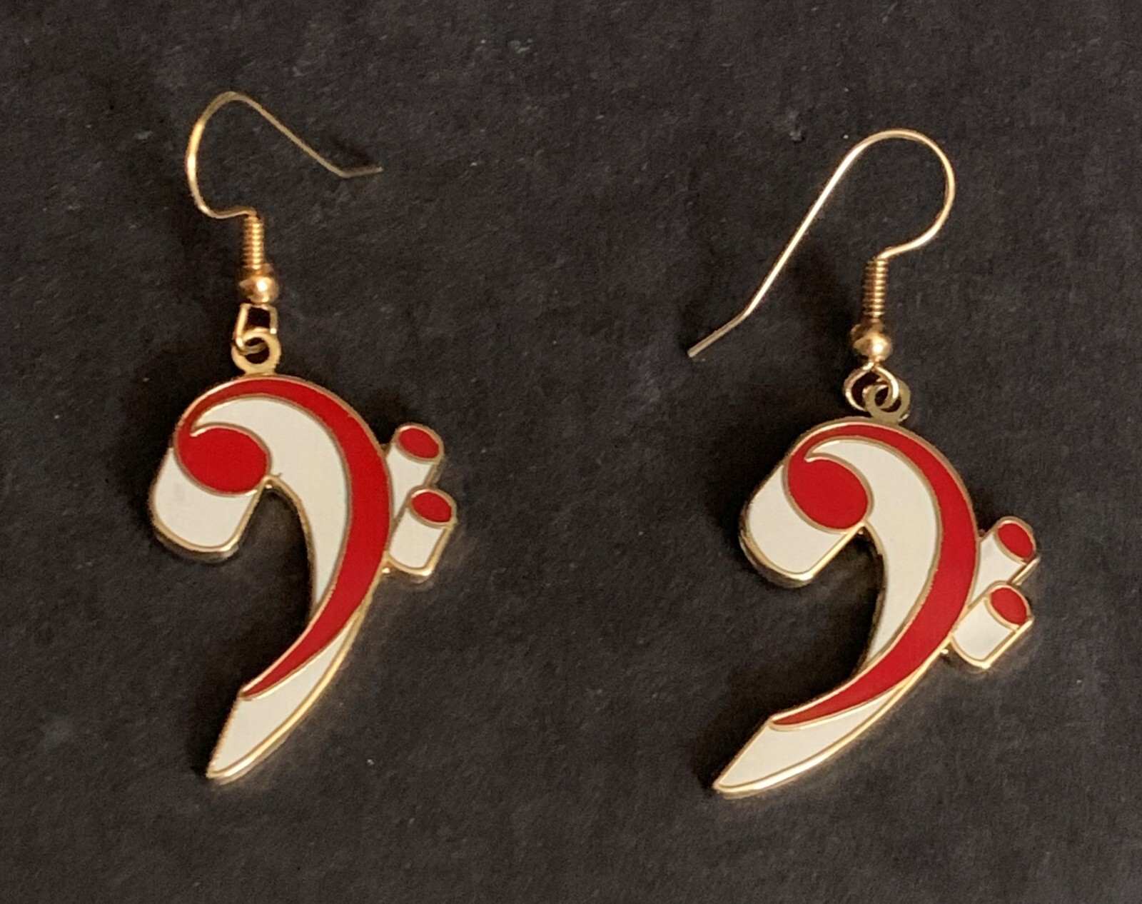 Vintage Bass Clef Red White Enamel Dangle Musical Note Earrings Future Primitive