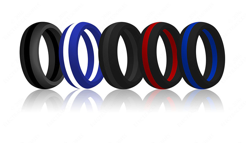 Striped Silicone Wedding Ring Band Thin Line FlexFit Athletic Wear by AERA Rings