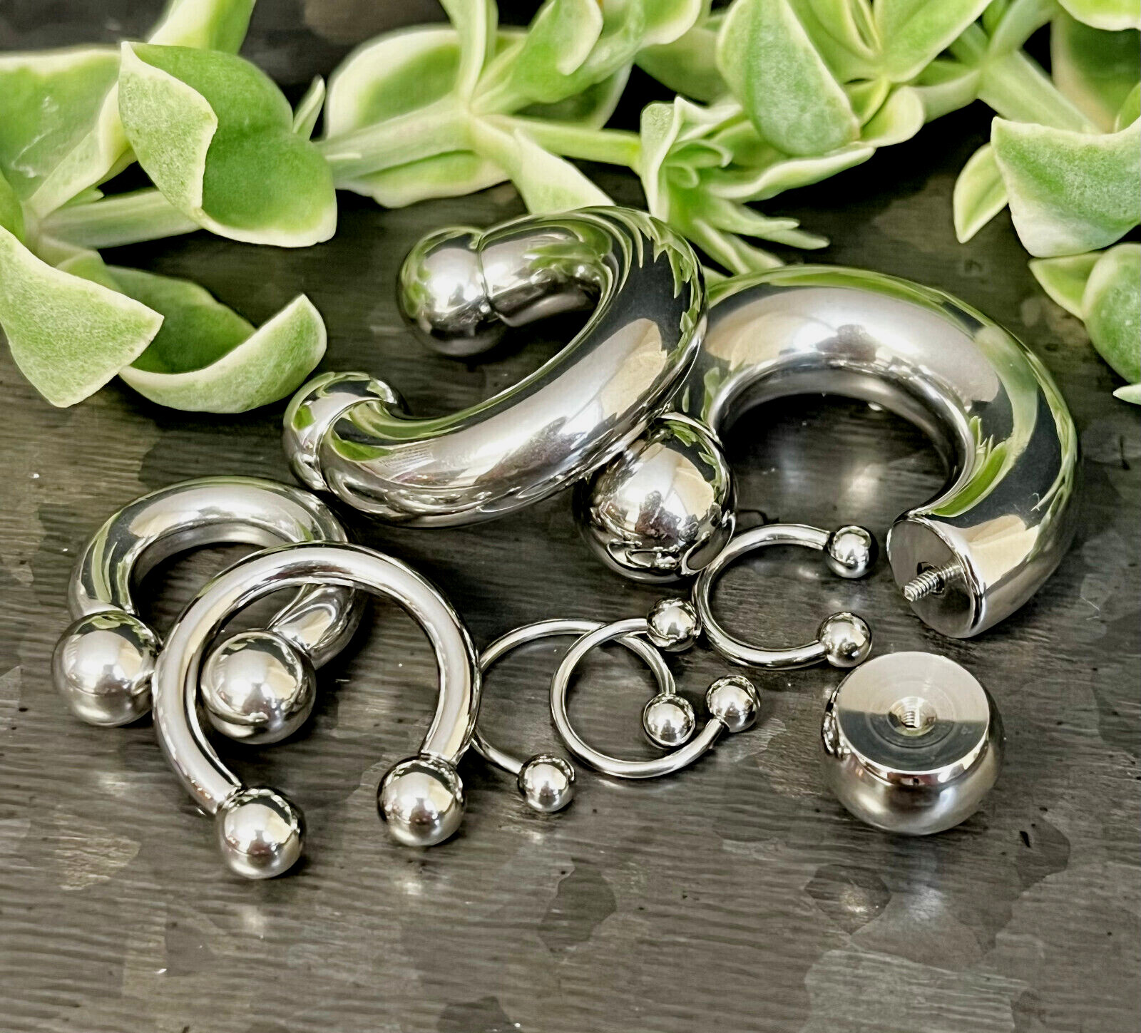 1pc Surgical Steel Circular Horseshoe Barbell with Ball Lip Septum 18G thru 00g