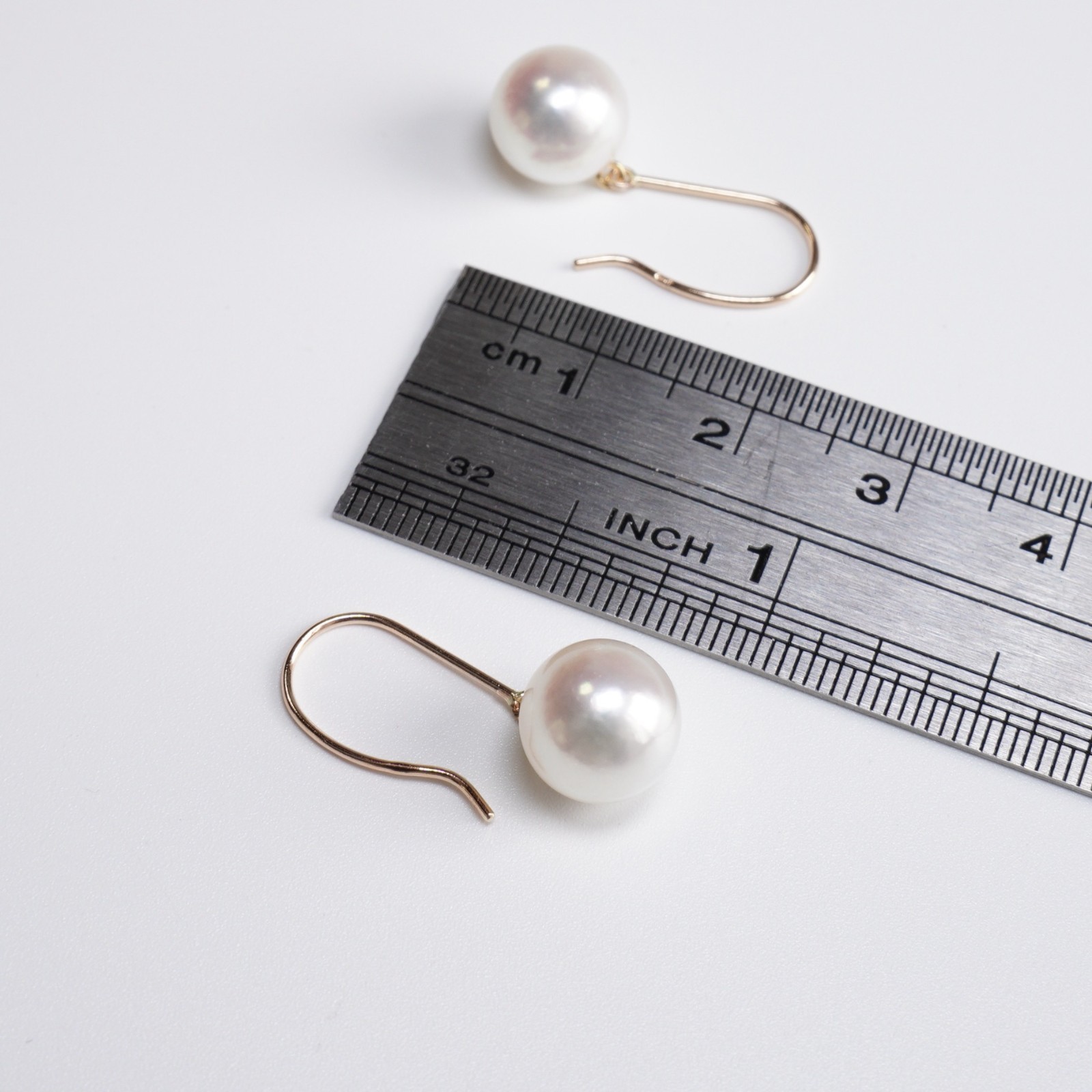 AAA 8.7mm Round White Japanese Akoya pearl Earrings 10K Solid Yellow Gold, 0.9″