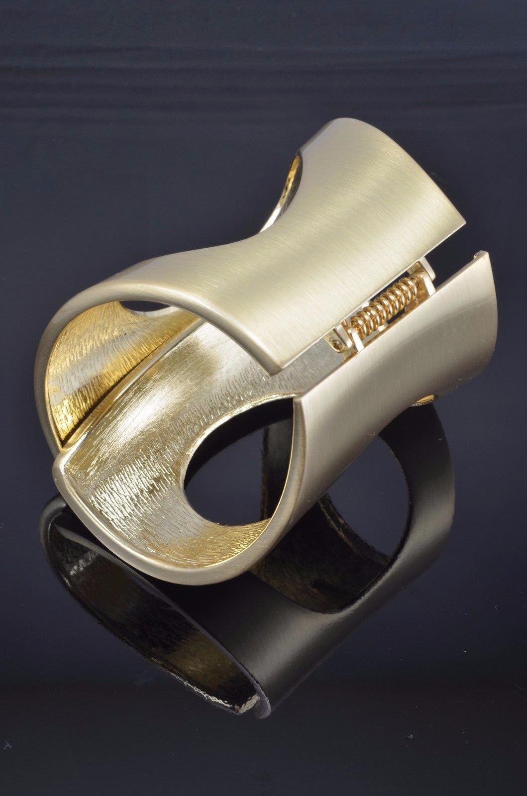 Stylish Unique Large Brushed Gold Plated Metal Chunky Hinged Bangle Bracelet