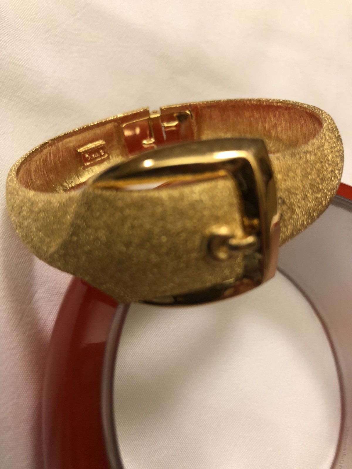 Signed Trifari Belt Clamper Bracelet Vintage Jewelry Lame’ Luminous Gold Color