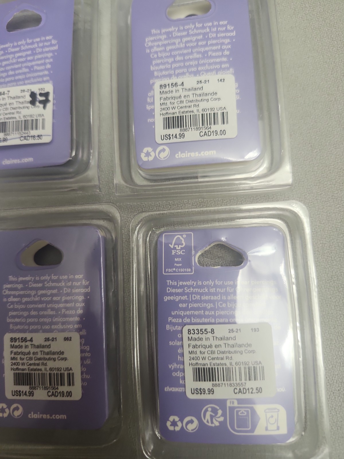 Claire’s Ear Jewelry Bulk Lot 18 Pieces