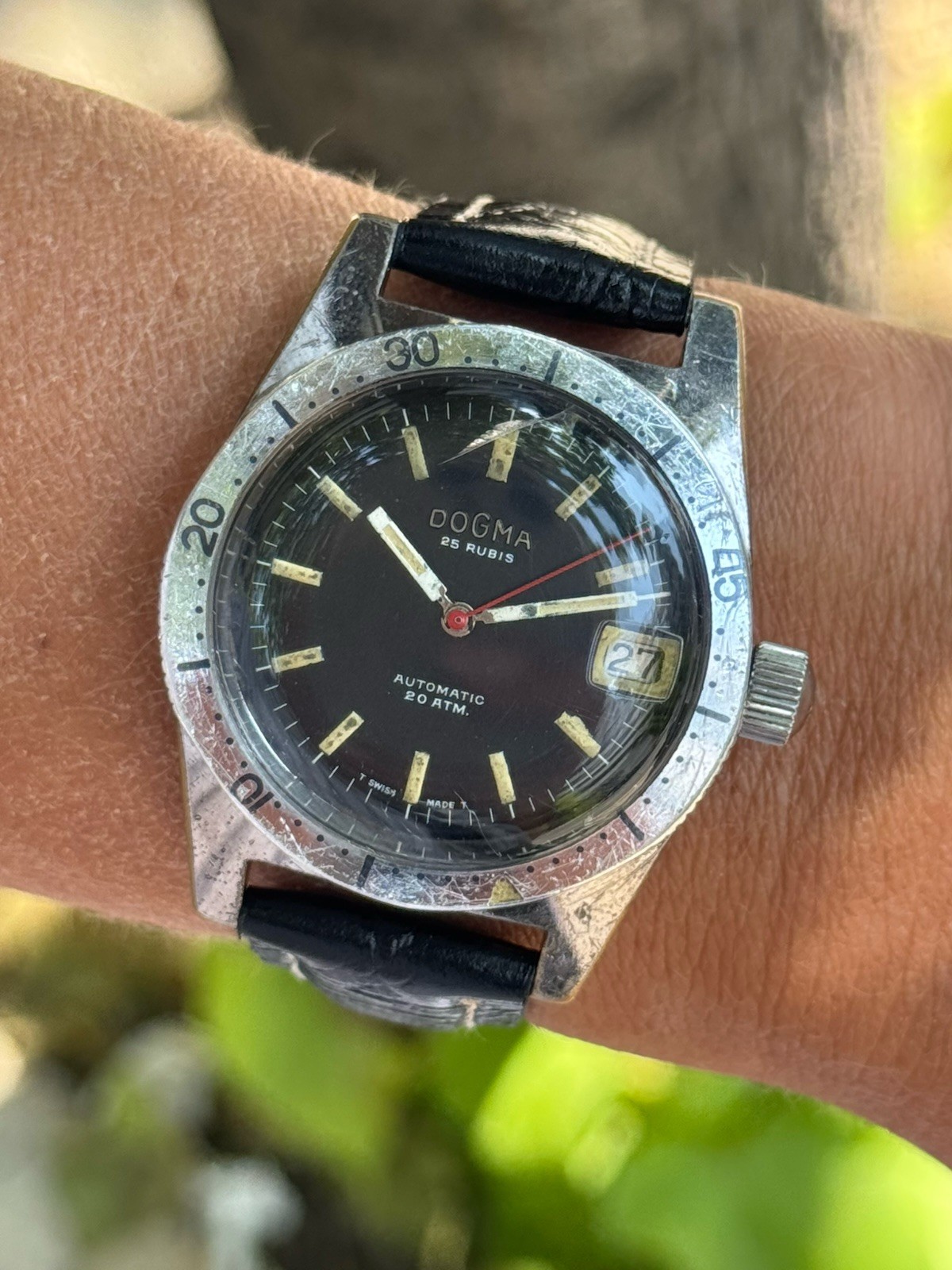 Vintage Diver Watch Dogma Automatic Calendar Mens 37.5mm Swiss Service Just Made