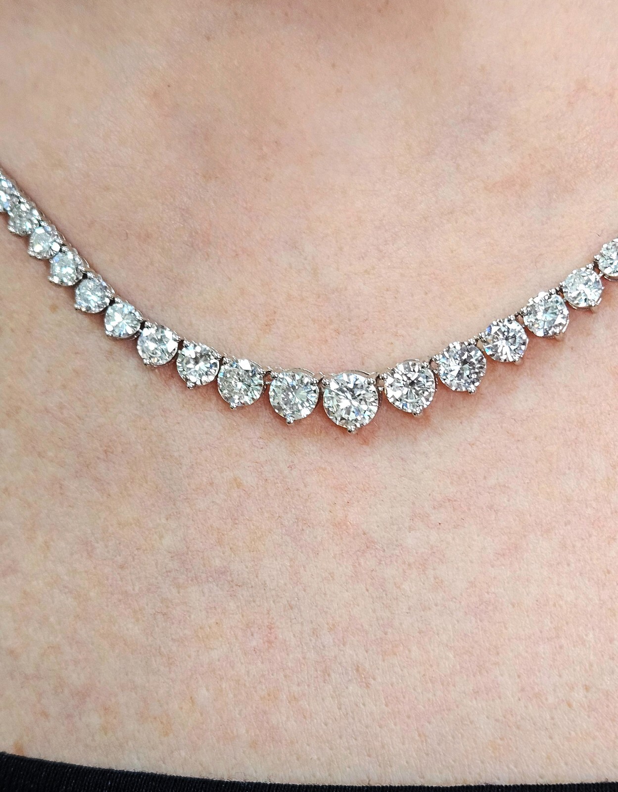 13.0ct Estate Graduated Round Diamond Riviera Tennis 14k White Gold Necklace