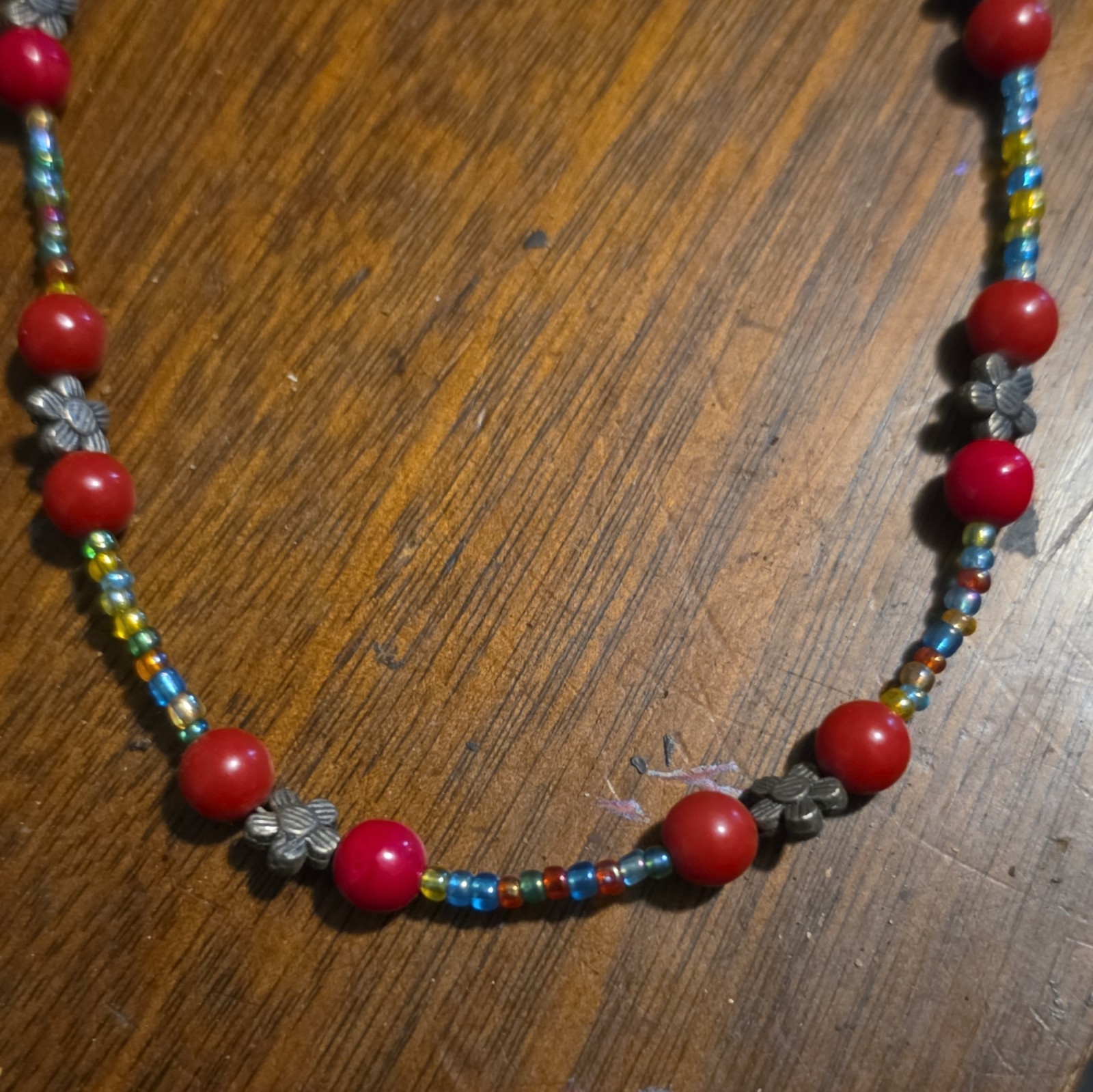 3pc Mixed Necklace Lot – Wood/Glass/Metal Beads, Multicolor Fashion Jewelry