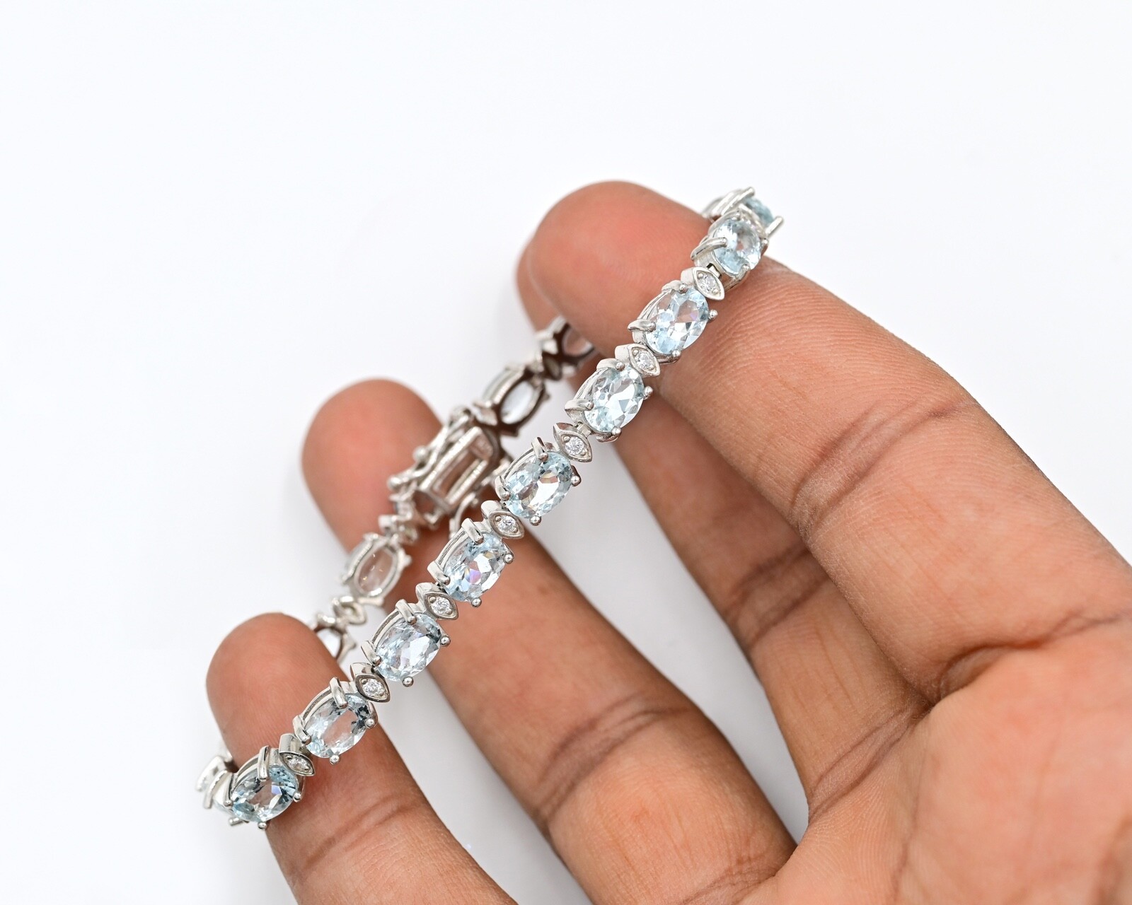 12.45 Cts. Natural Aquamarine 925 Sterling Silver Tennis Bracelet Christmas Gift