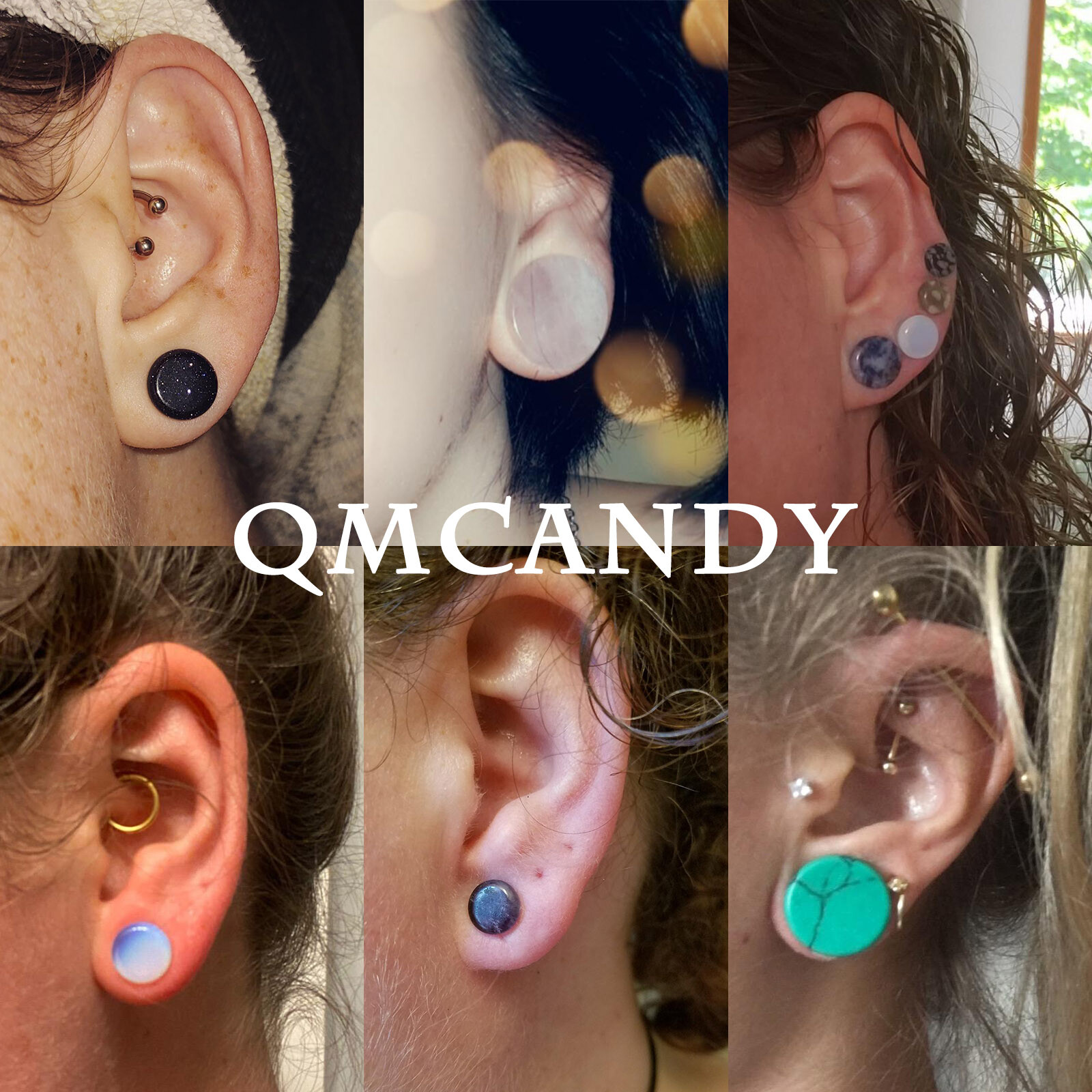 2pcs Ear Gauges Organic Stone Ear Plug Tunnels Saddle Plug 2G, 0G,00G,12,14,16MM