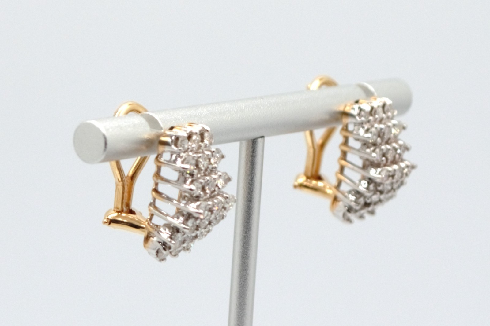 14K Yellow & White Gold Diamond 3D Cluster Huggie Hoop Earrings 6.69 Grams