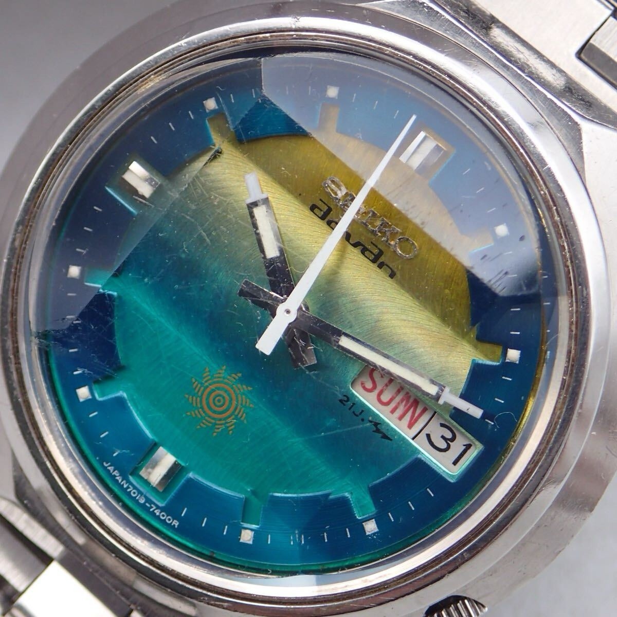 Vintage Seiko Advan 7019-7290 Automatic 21J Green Blue Gradient Dial JDM Rare