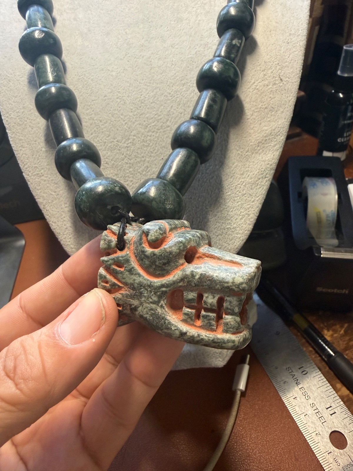 Serpentine Quetzalcoatl Feathered Serpent Necklace, Kukulkan Mayan Plumed #41