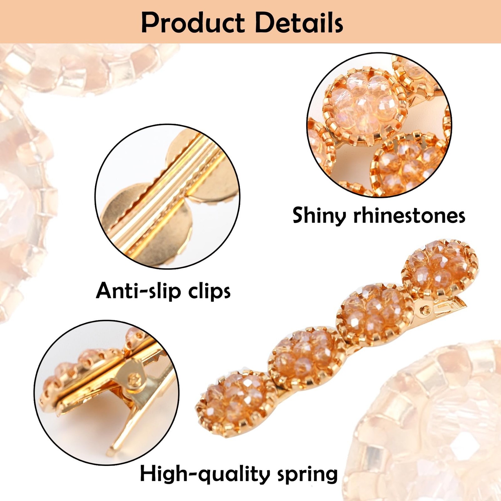 12PCS Rhinestone Hair Clips, 2.36 Inch Crystal Snap Hair Barrettes, Round Bli…