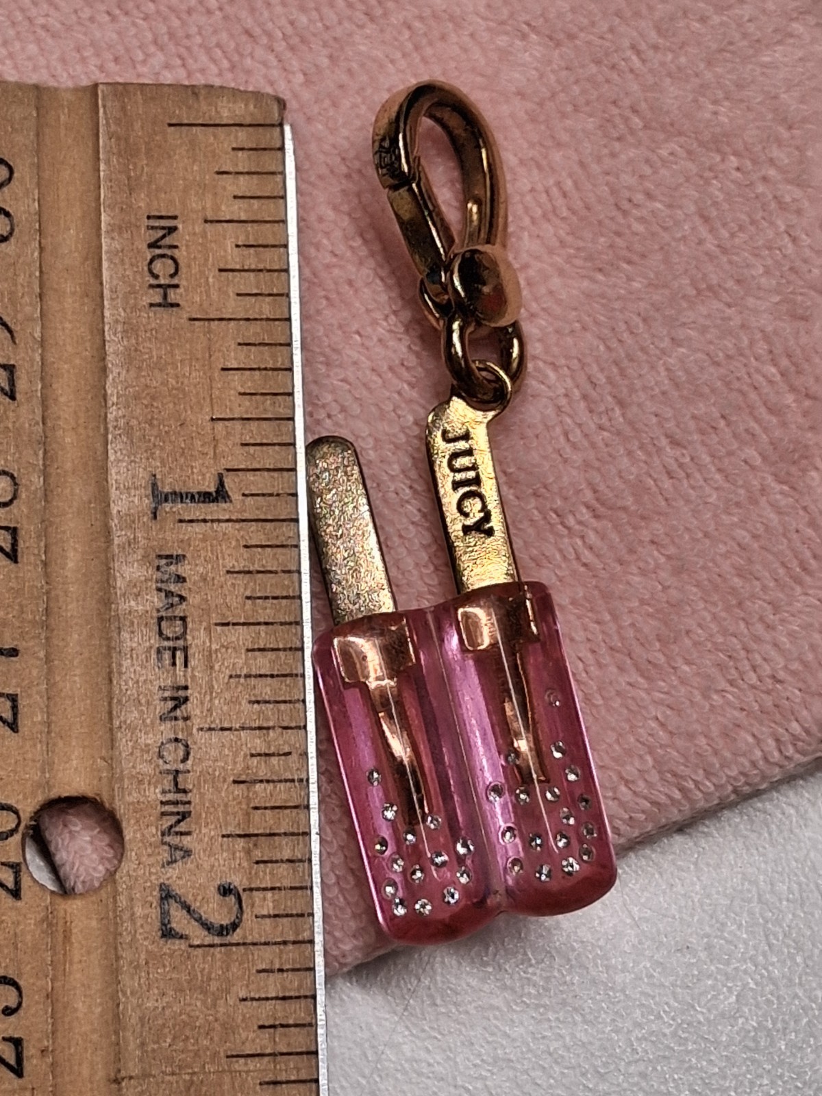 Juicy Couture Pink Popsicle Crystal Charm Pendant Gold Plated 2000’s