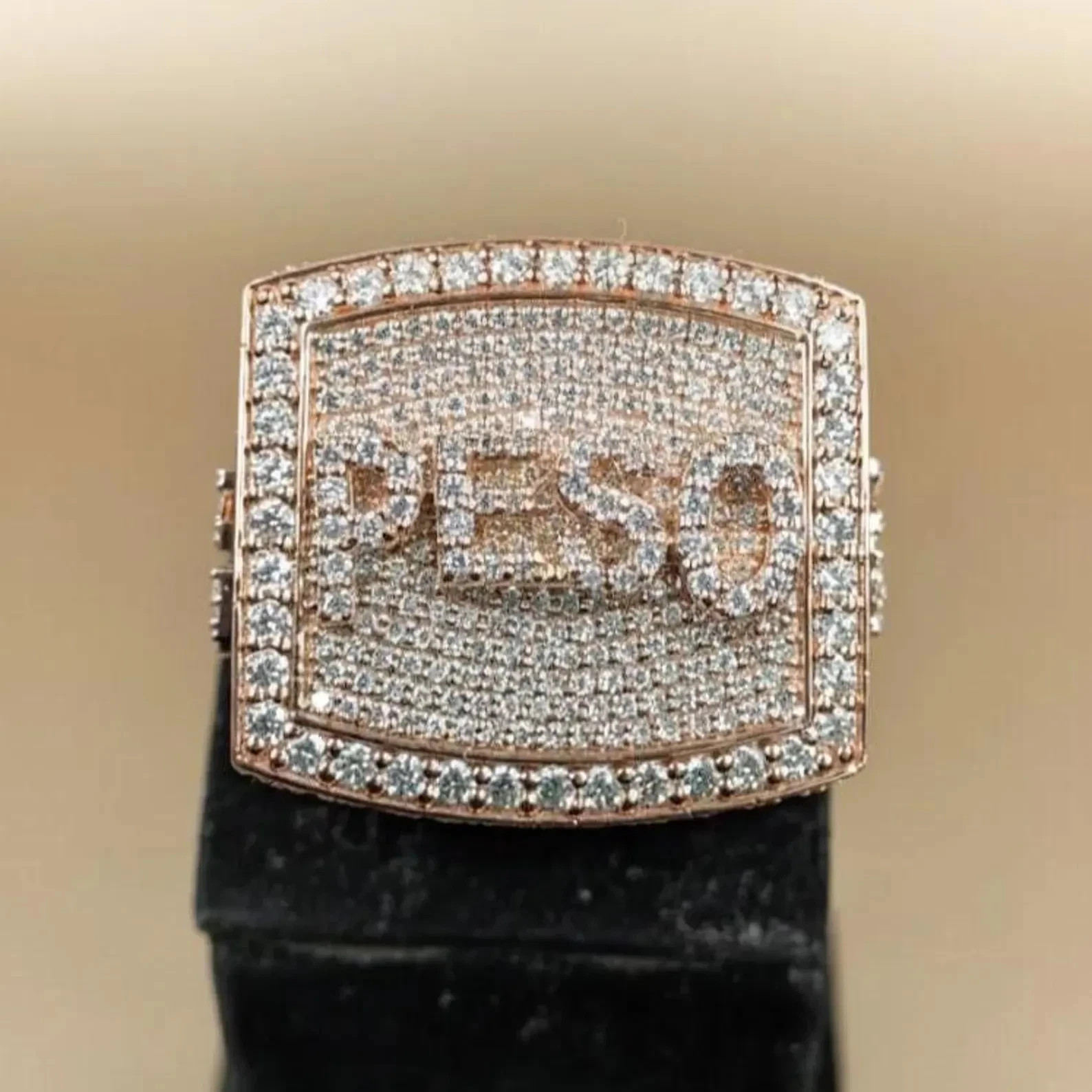 6TCW Lab Created Men’s Diamond Custom Iced Name 14k Rose Gold Plated Pinky Ring