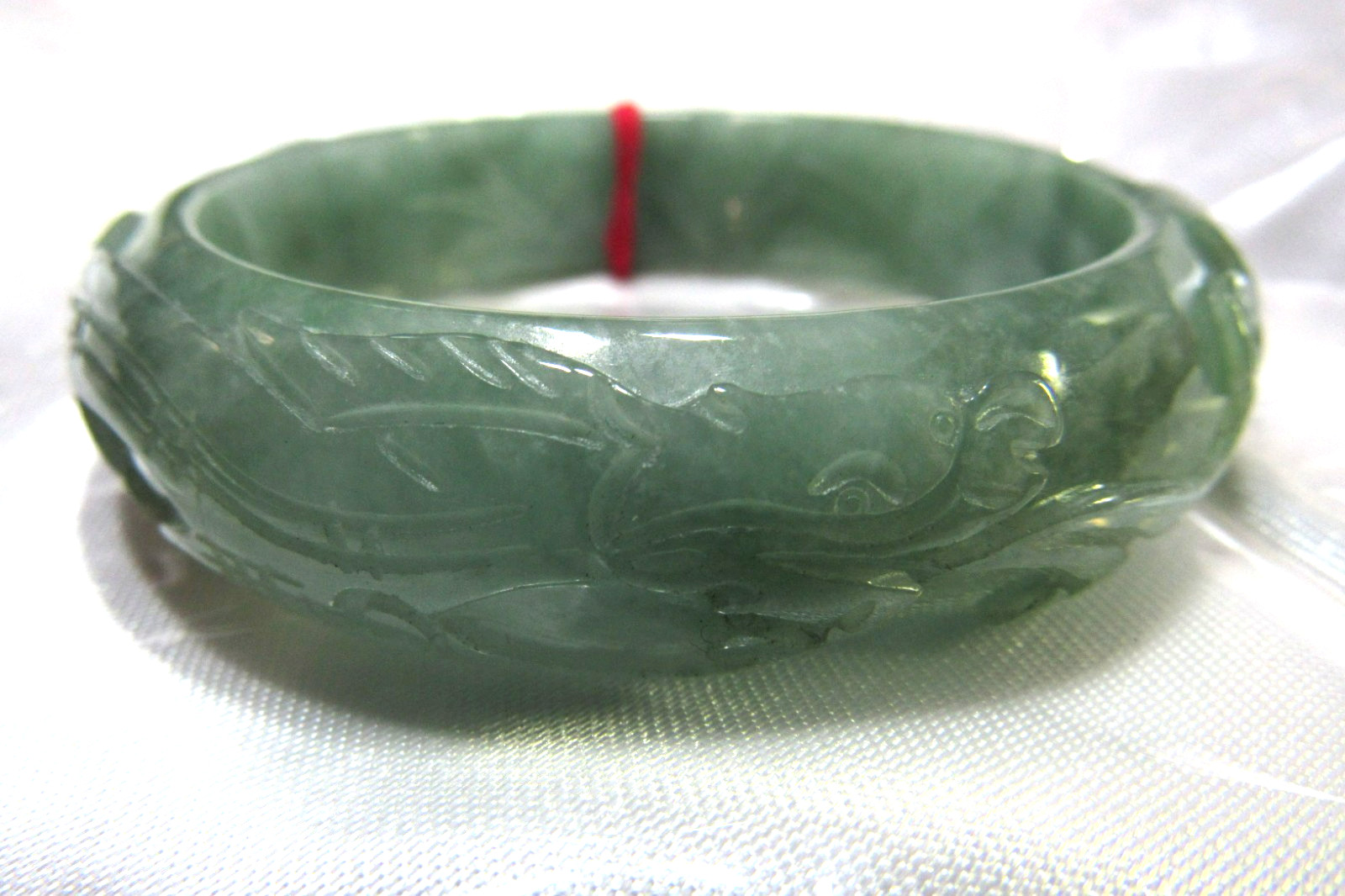 61mm NATURAL Green Jade Carved Dragon Phoenix Shou Bangle Bracelet 2-6.5/16″