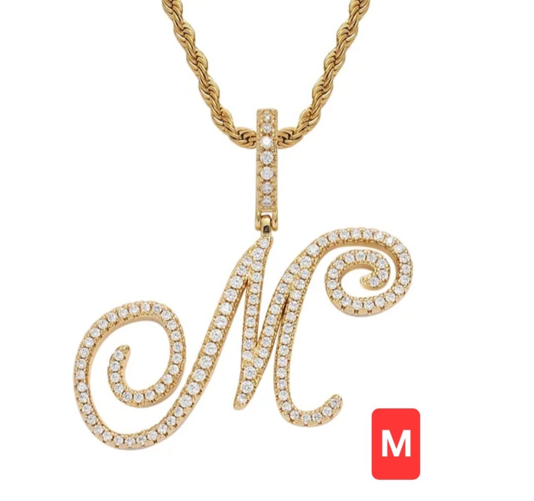 Rhinestone Script Initial Pendants GOLDTONE Sizes in Description (S12)