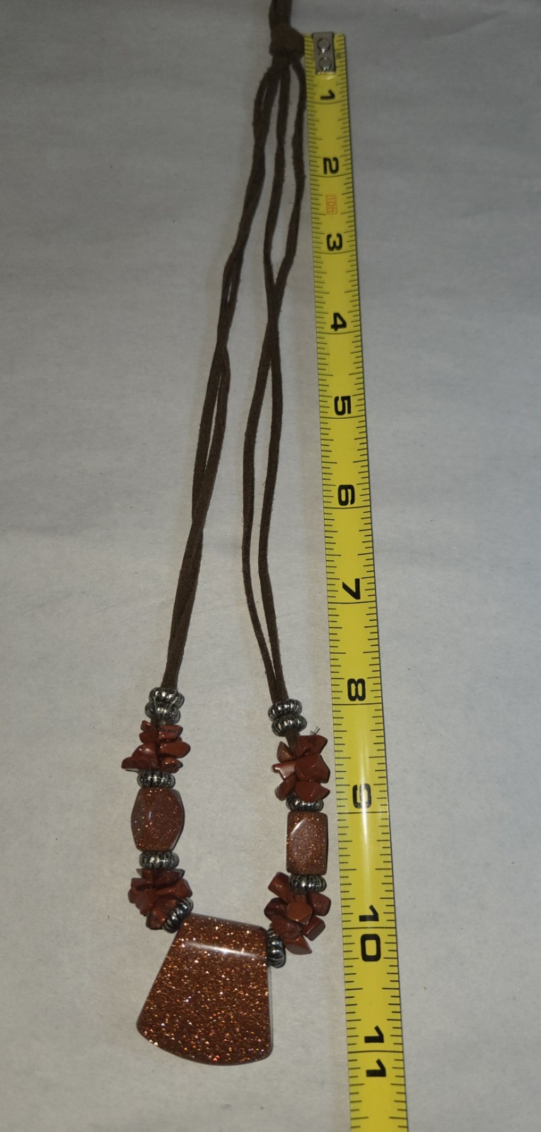 Owl Jewelry brown cord necklace sparkling goldstone pendants and Red Chip Stone
