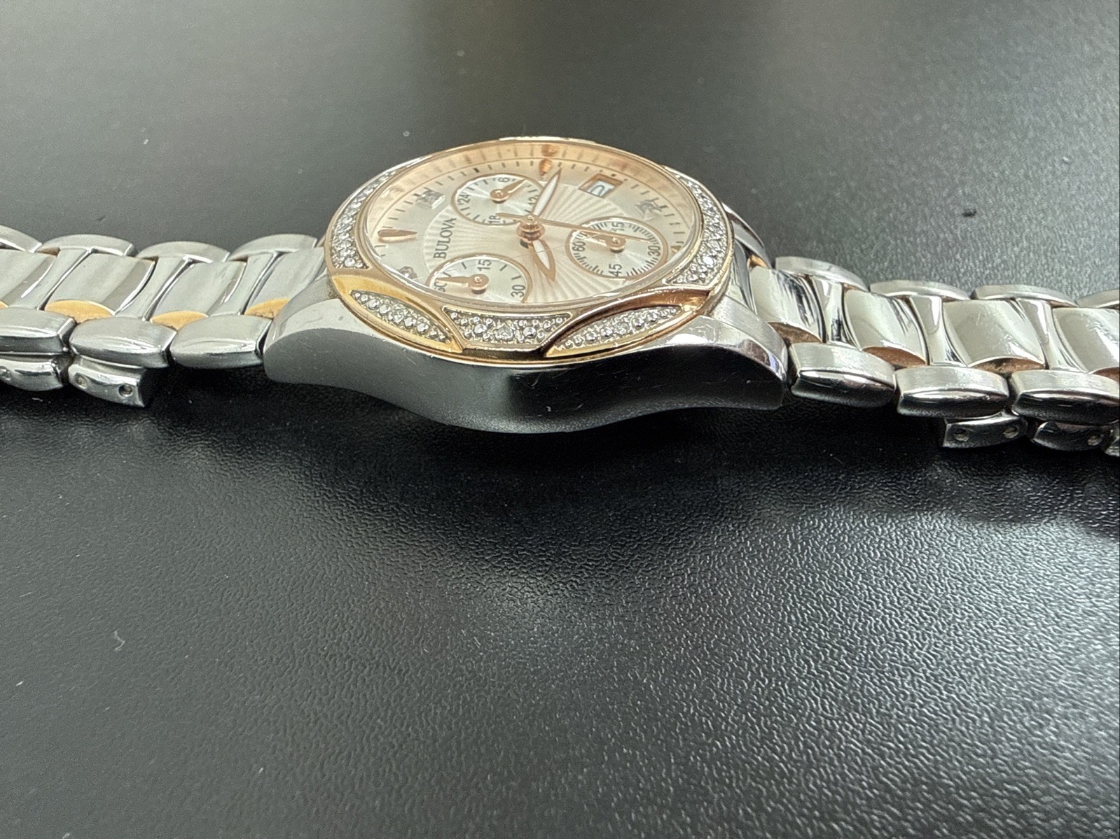 Bulova Diamond Chronograph Silver/Gold Tone Stainless Steel 98R149 NEEDS BATTERY