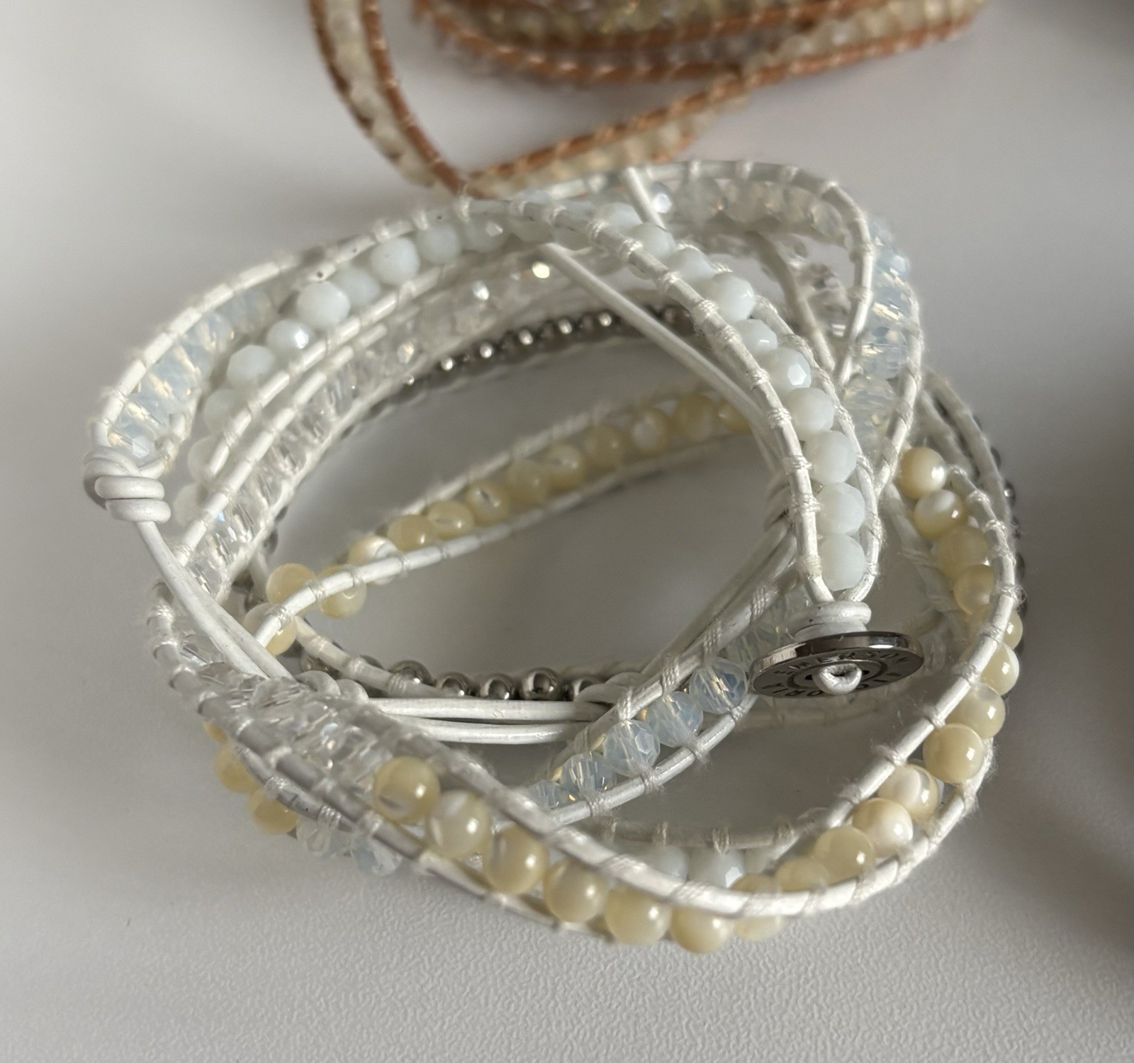 VICTORIA EMERSON WRAP BRACELET Lot Pearl Stones Crystal Shell Mixed Materials