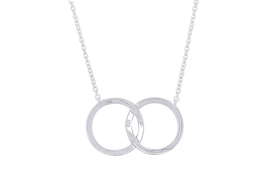 Interlocking Circle Necklace 14k White Gold Plated Silver Cubic Zirconia