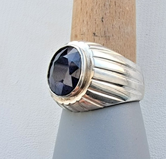 NATURAL 14×12 mm. BLUE SAPPHIRE MEN’S HEAVY 925 STERLING SILVER RING SZ 13.25