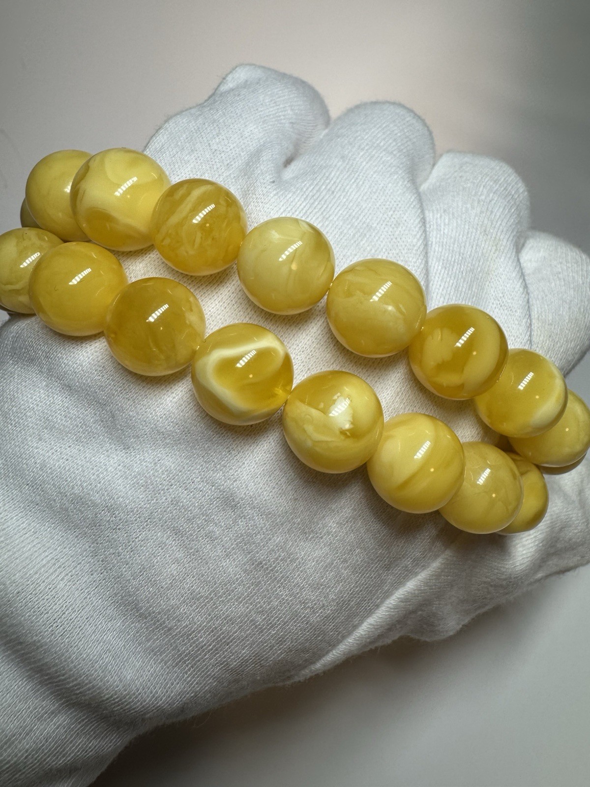 Natural Baltic Amber Butterscotch Necklace Round Beads Creamy61g59cm 14.9-13.2mm