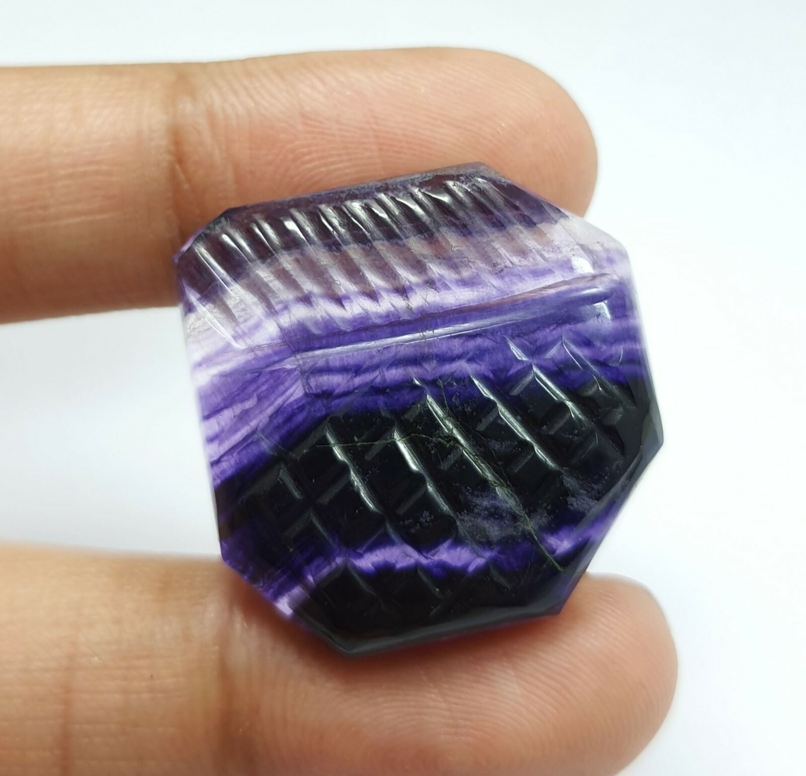 58.85Ct Natural Outstanding Bi Color Purple Fluorite Fancy Carved Loose Gemstone
