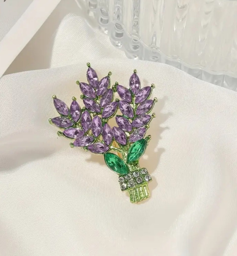 PURPLE EASTER FLOWER MOTHERS DAY CORSAGE RHINESTONE BROOCH PIN~ GIFT FOR HER MOM