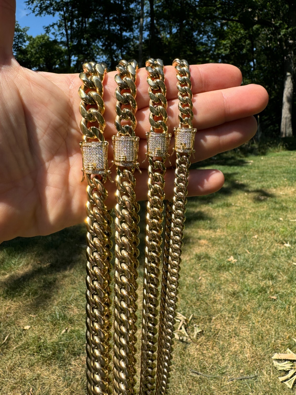 Miami Cuban Link Chain W. 1ct CZ Iced Clasp 14k Yellow Gold Plated Stainless