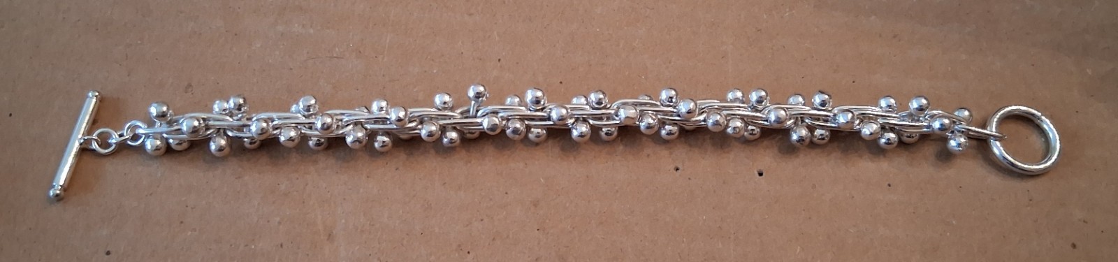 Heavy Sterling Silver DNA Graduated Bead Ball Link Toggle Bracelet-54.6 GRAMS