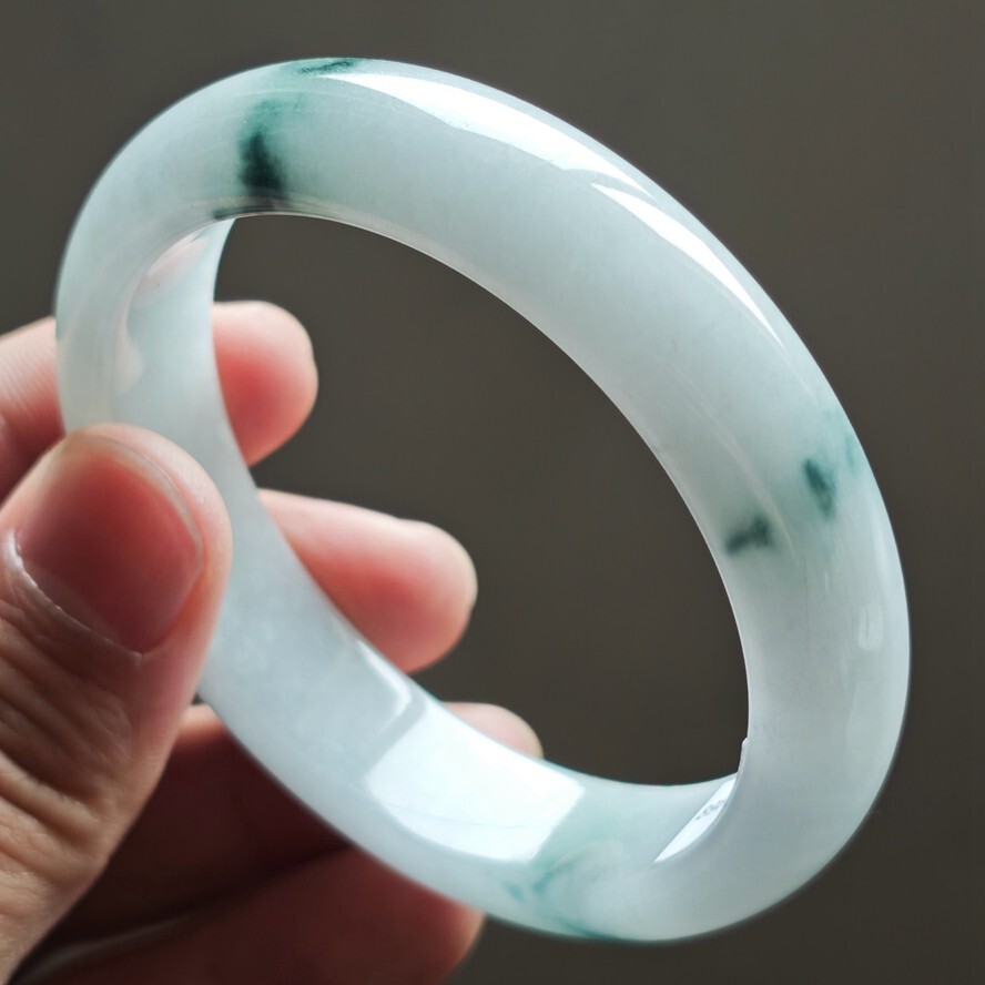 59mm White Green Emerald Jadeite Jade Bracelet Bangle Burma Jade Bangle 2359