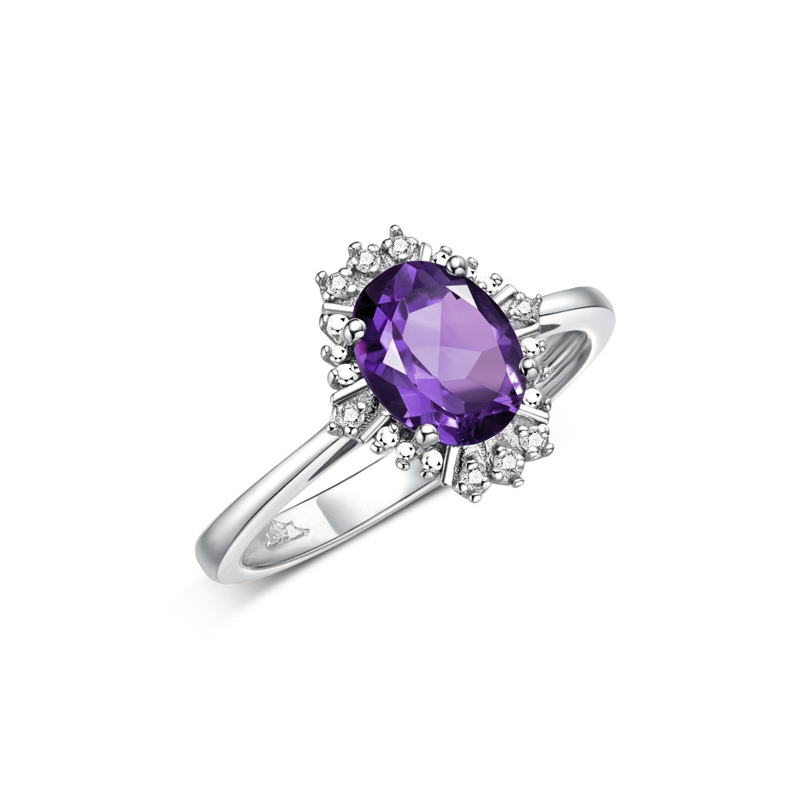 Rylos Sterling Silver Amethyst & Diamond Gemstone Birthstone Ring Size 5-10