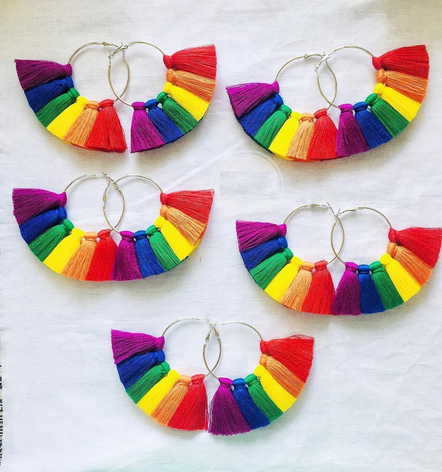Women Macramé Bohemian Long Tassel Dangle Vintage Thread Earrings Rainbow Colors