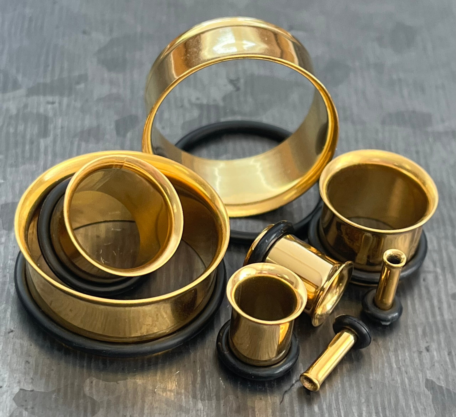 PAIR Gold Plated Single Flare Tunnels Ear Plugs Earlets Gauges