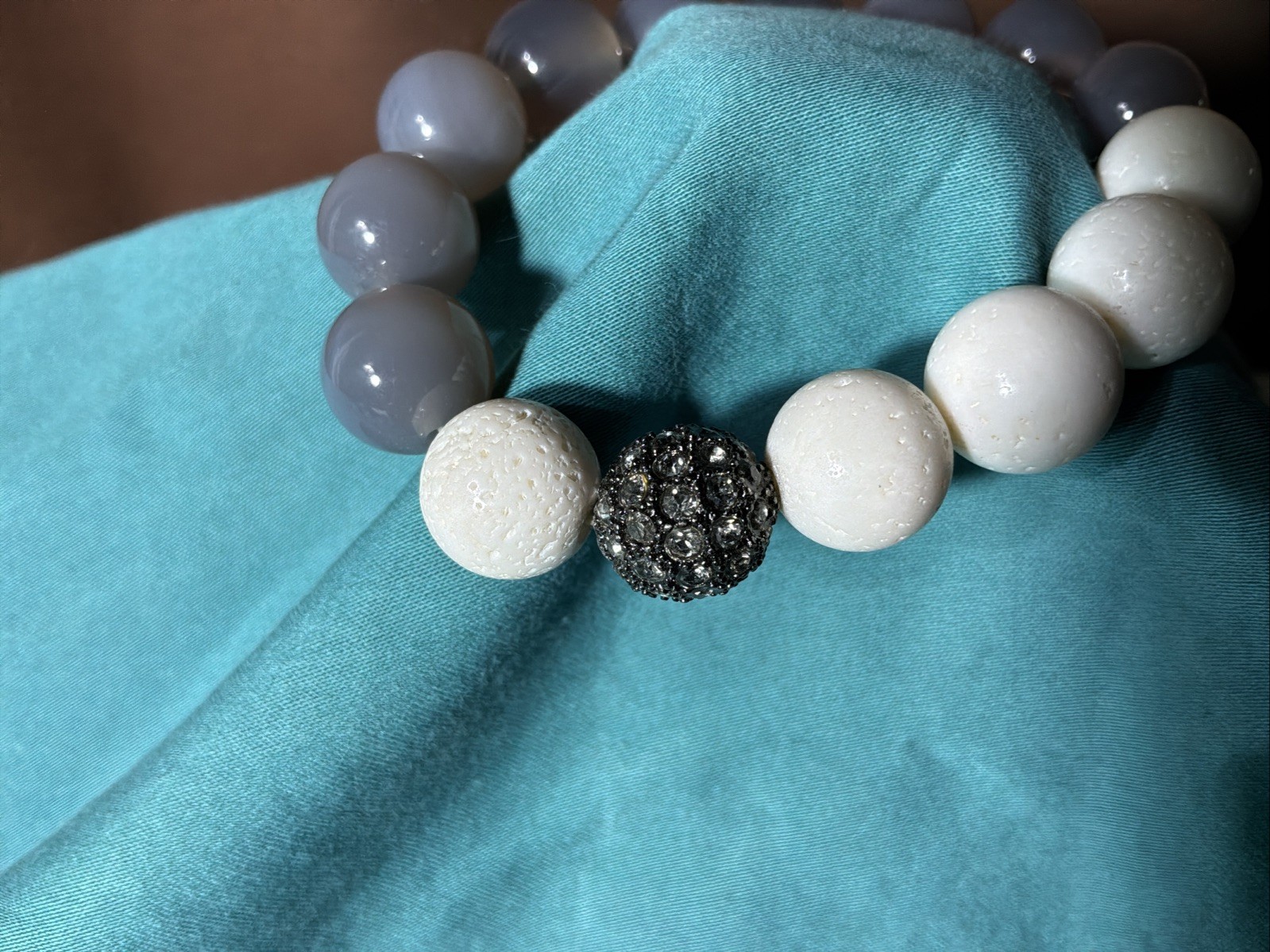 7″ Handcrafted Gray Agate And White Lava Rock With A Black Accent Piece Unique