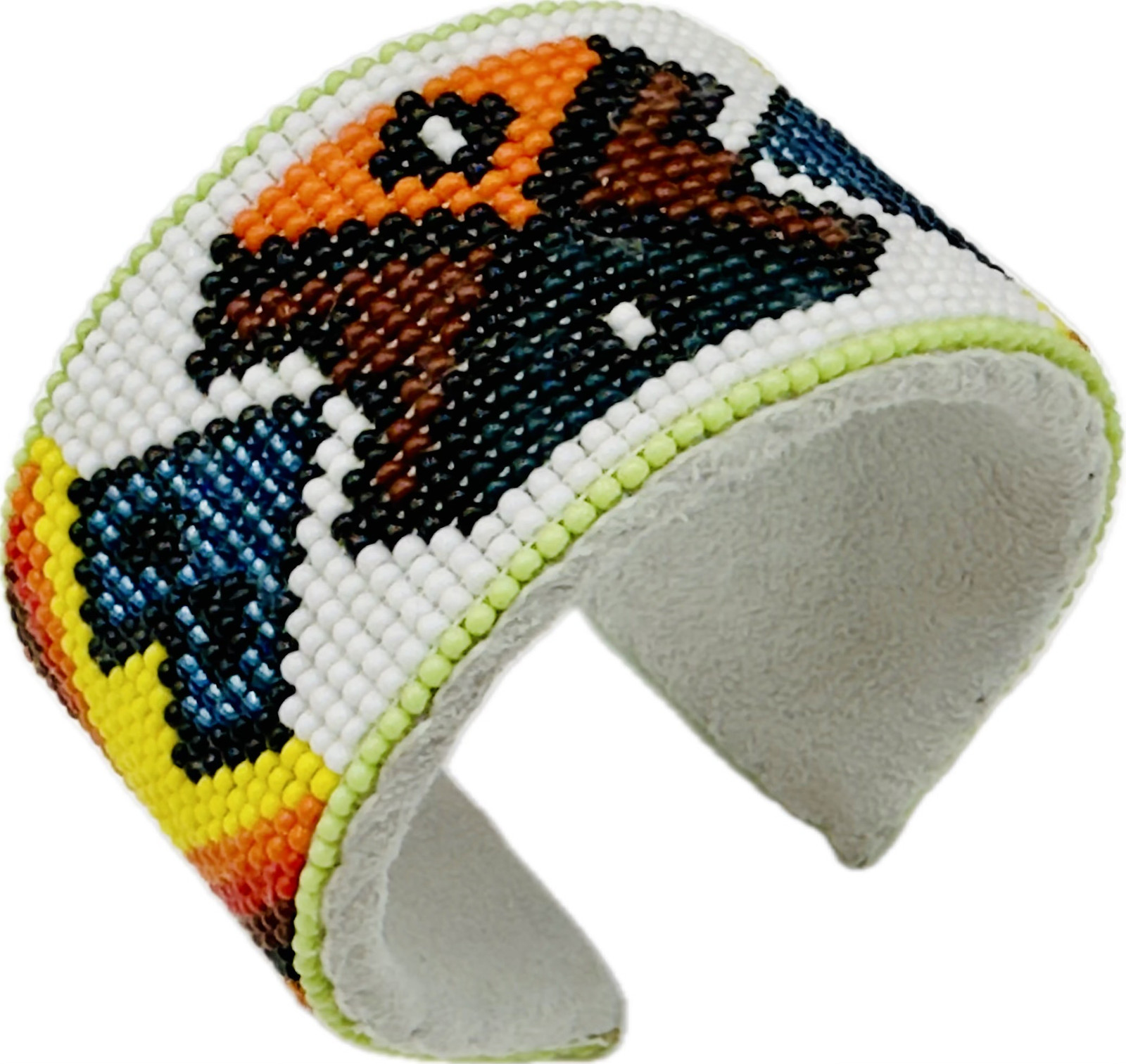 Handmade Beaded White multicolor Leather hard Cuff Bracelet